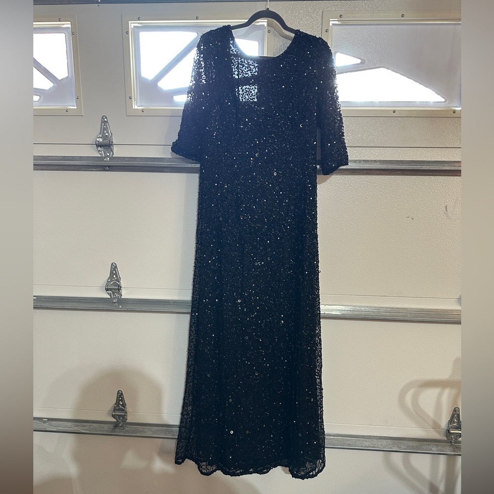 Adrianna Papell black sequin gown